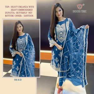 Elegante diseñador de ropa de boda de Organza pesada Salwar Kameez con espejo Dupatta y bordado de trabajo para adultos de baja tasa - Product Image 3