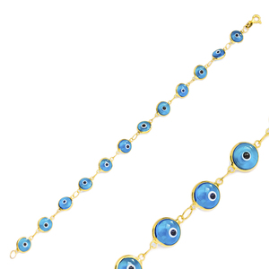 8 mm Sized Turquoise Eye Design <b>Charm</b> Thin <b>Bracelet</b> Turkish Wholesale Handmade 925 Sterling <b>Silver</b> Jewelry - Product Image 1