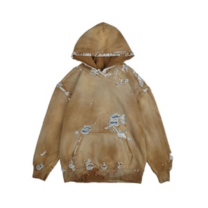 100% coton personnalisé en détresse Vintage lavé à l'acide sweat à capuche court pour hommes sans cordes bouffée impression broderie automne saison Style - Product Image 4