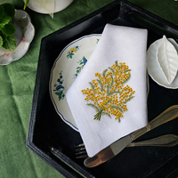 Serviettes de table brodées en lin/coton, modernes, carrées, réutilisables, avec broderie personnalisée (45x45cm) pour bar et banquet