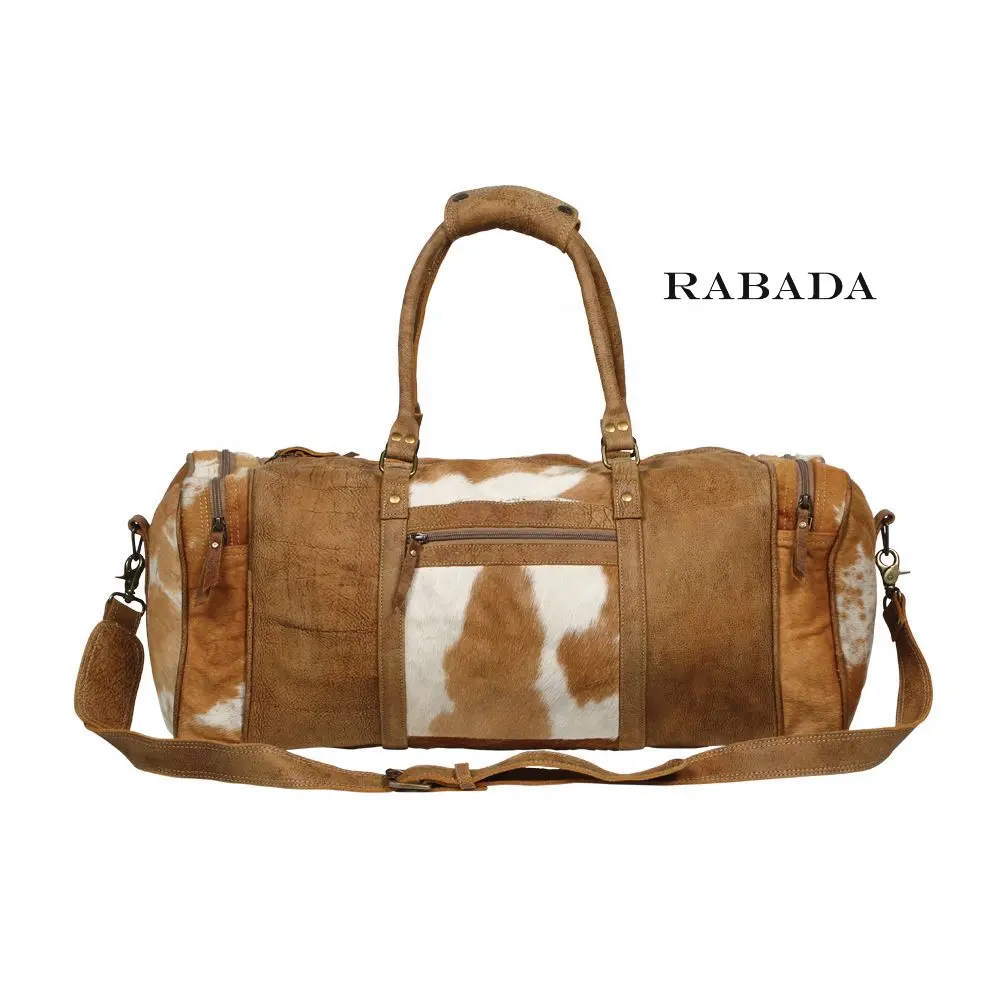 Reizen Koeienhuid Hairon Bagagetas Vintage 'S Nachts Duffle Lederen Camping Wandeltas Handgemaakte Weekender Tas Voor Mannen En Vrouwen