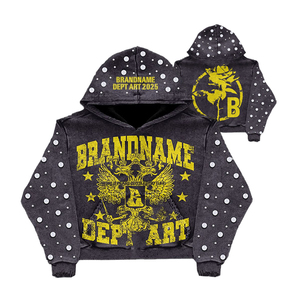 เสื้อฮู้ดซิปผ้าฝ้ายหนานุ่มทรงโอเวอร์ไซส์สไตล์วินเทจฟอกสีซีดแบบ OEM สำหรับผู้ชาย ประดับด้วยคริสตัล รับผลิตตามแบบ OEM - Product Image 4