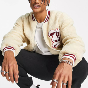 Veste en toile sherpa à fermeture éclair personnalisée, chaude et confortable pour homme, col montant, vente chaude d'hiver - Product Image 4