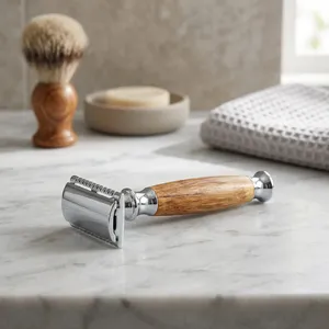 Morgans Industries Twin Blade Safety Razor with Wood Handle for <b>Men</b>-Barber Shop & Personal Care Use Stainless Steel Blades - Product Image 3