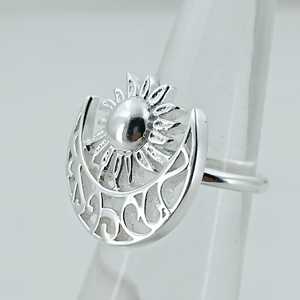 925 Sterling Silver Sun Moon <b>Ring</b> Handmade Boho <b>Statement</b> Jewelry Pearl 18K Perfect Birthday Gift for Her January Birthstone - Product Image 3