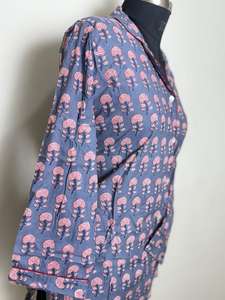 <span class=keywords><strong>Camicia</strong></span> da notte stampata in cotone da <span class=keywords><strong>donna</strong></span> blu con motivo albero rosa - Product Image 3