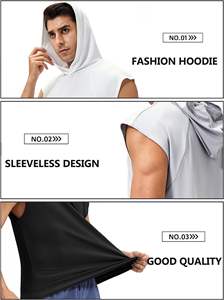 Hauts de sport sans manches à capuche pour hommes, coupe ajustée, décontractés, basiques, vente en gros, conception personnalisée OEM, en molleton de coton - Product Image 5