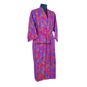 Kimono Maxi Kantha Indio Vintage Hecho a Mano para Mujer, Estilo Veraniego con Estampado Floral, Cuello en V, Cierre con Cordón, 100% Algodón, Secado Rápido y Transpirable - Product Image 6