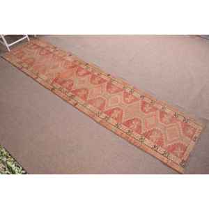Vintage Turkish <b>Runner</b> Rug 2.6x11.9 ft (80x364 cm), <b>Red</b> Solid Herki Rug - Product Image 3