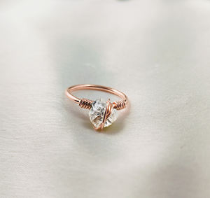 Anillo de piedras preciosas de Aguamarina cruda 8-10mm piedra natal Rosa chapado en oro plata esterlina alambre envuelto anillo de piedra natal - Product Image 4