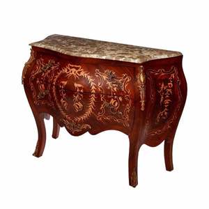 Consola Clásica de Madera con Incrustaciones, Tapa de Mármol y Motivos Florales Ornamentales, Elegante Consola de Almacenamiento de Lujo - Product Image 2