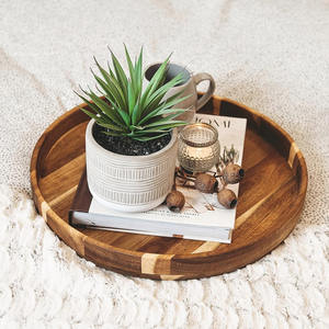 Bandeja redonda de madera para servir comidas y bebidas, bandejas circulares de madera natural, se aceptan logotipos y tamaños personalizados - Product Image 5