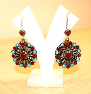 Fabriqué à la main népal 925 argent Sterling ethnique boucles d'oreilles forme ovale guérison cristal pierres Turquoise corail bijoux mode - Product Image 5