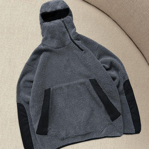 New Design Winter Custom Streetwear Design Cover Face <b>Balaclava</b> Hoodie Warm Fashion Half Zipper Sherpa Hoodie for <b>Men</b> - Product Image 4