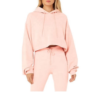 Top Design andHot Selling Factory Precio bajo OEM Logotipo personalizado 100% Algodón Mujeres Sudadera con capucha recortada en blanco 2025 - Product Image 5