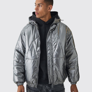Winter High Quality Polyester/Cotton Men's Hooded Solid Color Puffer Jacket Custom Design Front Waterproof OEM Service - Product Image 1