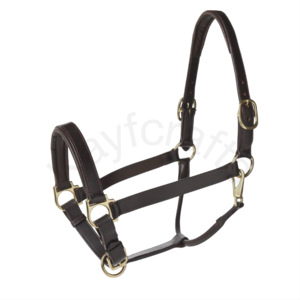 Licou de cheval en cuir rembourré avec menton à couronne réglable et joues à pli unique Snap Produits pour chevaux à usage quotidien avec raccords en métal - Product Image 1