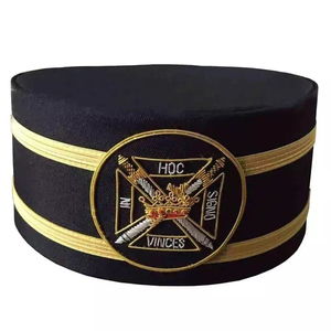 Chevaliers maçonniques anglais Malta Velvet -Cap Hat avec couronne brodée à la main ronpex - Product Image 1