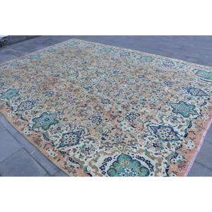 Tapis de 9,6 x 13,5 pieds, tapis turc vintage, tapis en laine bleue - Product Image 2