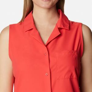 เสื้อตกปลาเปิดไหล่แขนกุดลำลองสำหรับผู้หญิงใส่ในฤดูร้อนเสื้อปักโลโก้ด้านหน้าระบายอากาศได้ดีแห้งเร็วดีไซน์ติดกระดุม - Product Image 4