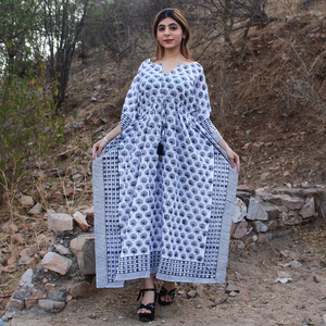 Caftan écologique 100% coton bloc de main imprimé bordure élégante confortable décontracté Boho modeste pur vêtements indiens caftan - Product Image 1