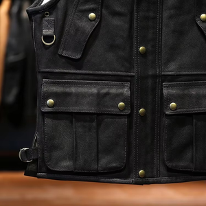 Gilet de motard pour homme en cuir véritable, gilet sans manches en cuir embossé crocodile, logo personnalisé, gilet en cuir, produits lacostés - Product Image 6