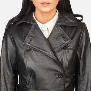 เสื้อโค้ทหนังแบบกระดุมสองแถวสีดำกันน้ำของอลิซ - Product Image 6