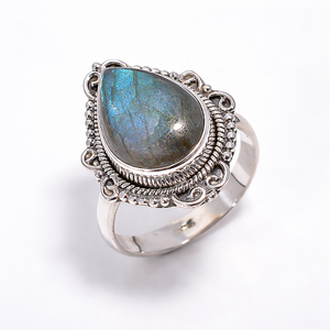 Natural Labradorite Pear Shape Pure 925 Sterling Silver Handmade Designer <b>Ring</b> <b>Statement</b> <b>Ring</b> Gift <b>for</b> <b>Women</b> Unisex - Product Image 1