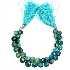 Perles de chrysocolle facettées en forme de cœur, 9 mm-11 mm, pierres précieuses semi-précieuses naturelles, perles en vrac pour bijoux - Product Image 3