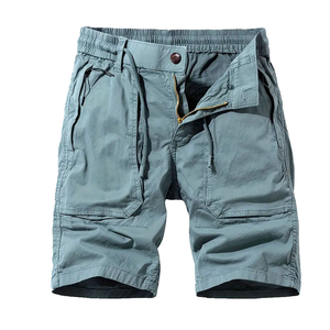 Short cargo décontracté pour homme avec motif uni respirant en toile taille élastique taille moyenne pour l'entraînement et la mode - Product Image 1