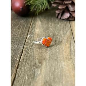 Rose Gold Plated Stainless Steel <b>Ring</b> with Orange <b>Opal</b> Inlay Trendy Fashion Jewelry Gift - Product Image 4