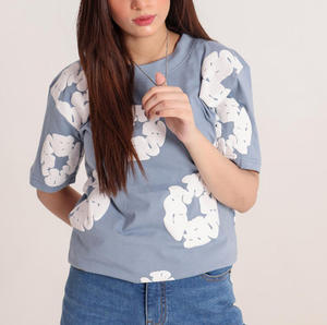 Camisetas de Mujer 100% Algodón, Cuello Redondo, Rayadas, con Logotipo Personalizado Bordado, Transpirables, de Secado Rápido, Manga Corta, Casuales, para Verano y Aire Libre - Product Image 1