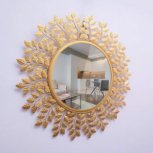 Atractivo diseño elegante hoja dorada pared espejo de tamaño personalizado forma redonda para el hogar restaurantes habitación baño espejo montado en la pared - Product Image 3
