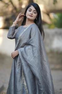 Costume Anarkali Gold Crush pour femme avec ensemble Dupatta indien pakistanais tenue de fête de mariage bas de robe - Product Image 4