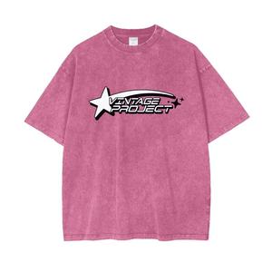 Camisetas de Hombre Personalizadas, Estilo Urbano, Oversize, Lavado Ácido, Estampadas, de Algodón, Vintage, Retro, con Hombros Caídos, a la Moda - Product Image 1