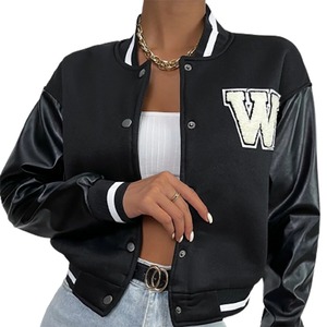 Chaqueta Universitaria Corta Personalizada para Mujer con Manga de Cuero - Product Image 1
