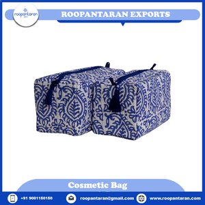 High Quality Indian Manufacturer chokor Phool Indian Cotton Block Printed Quilted <b>Makeup</b> Cosmetic <b>Bag</b> for Sale - Product Image 2