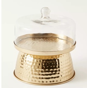 Cloches design vintage avec couvercle en verre et base en bois de mangue pour gâteaux et biscuits de différentes tailles - Product Image 6