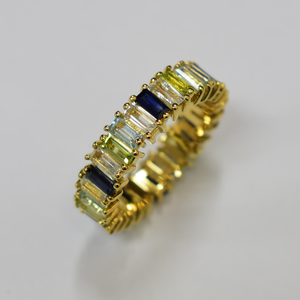 Bague S925 plaquée or 14K avec saphir bleu naturel, topaze blanche et péridot bleu ciel, personnalisable, vente au détail, OEM, ODM, tendance pour les fêtes - Product Image 1