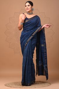 Sari en soie Maheshwari pure imprimé à la main avec pièce de blouse – Élégant soie Maheshwari pure – Vêtement ethnique imprimé à la main - Product Image 4