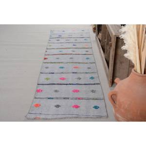 พรมตุรกีวินเทจแบบทันสมัย2.5x9.6ft ผ้าขนแกะและยางโพลีเอสเตอร์สี่เหลี่ยมผืนผ้าแบบเย็บติดกันสำหรับห้องนั่งเล่น - Product Image 2