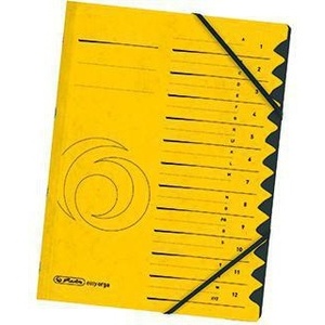 Herlitz Quality <b>A4</b> <b>File</b> <b>Folder</b> 12 Compartments 355g/m Cardboard Yellow with Black Compartment Block - Product Image 1