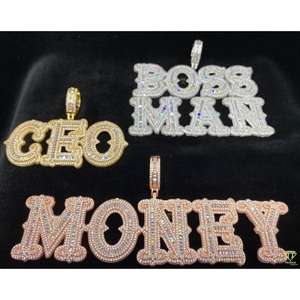 Personalizado personalizado al por mayor joyería VVS Moissanite diamante 925 plata esterlina plateado nombre colgante - Product Image 2