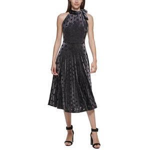 Abito Midi Halter in Velluto Nero da Donna Calvin Klein Taglia 10 Comodo Modello A-Line con Vita Naturale - Product Image 1