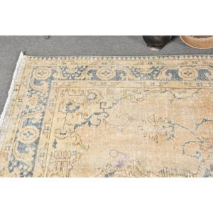Tapis en laine bleu beige classique 5.2x8 pieds Design patchwork turc fait à la main pour salon ou chambre à coucher pour adolescents - Product Image 3