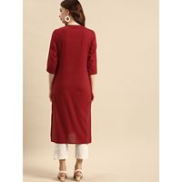 Kurta de travail rouge en coton imprimé Ramas pour femmes, avec manches trois-quarts, style droit, provenant du Rajasthan