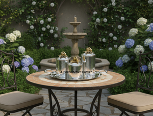 Luxury Eco-Friendly Handcrafted Stainless Steel Silver Canister & Tray with Gold Pumpkin Lid | Decorative <b>Kitchen</b> <b>Storage</b> - Product Image 2