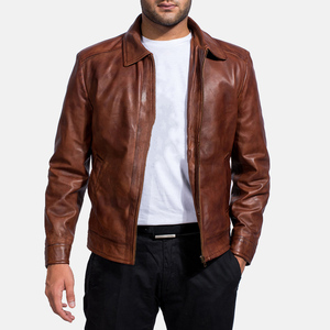Blouson en cuir à capuche pour homme, tendance, avec finition cirée, col montant, style décontracté, pour l'hiver, tenue urbaine décontractée - Product Image 5