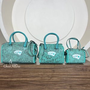 2025 New Arrival Hand Tooled Leather Card <b>Design</b> Speedy Travel <b>Bag</b> 3 Piece Combo Set Genuine Cow Leather Crossbody Duffle <b>Bags</b> - Product Image 1