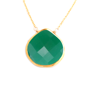 Collar con colgante de piedras preciosas de ónix verde de Plata de Ley 925, 12mm, forma de corazón, bisel de oro Vermeil, joyería de piedras preciosas perforadas - Product Image 1